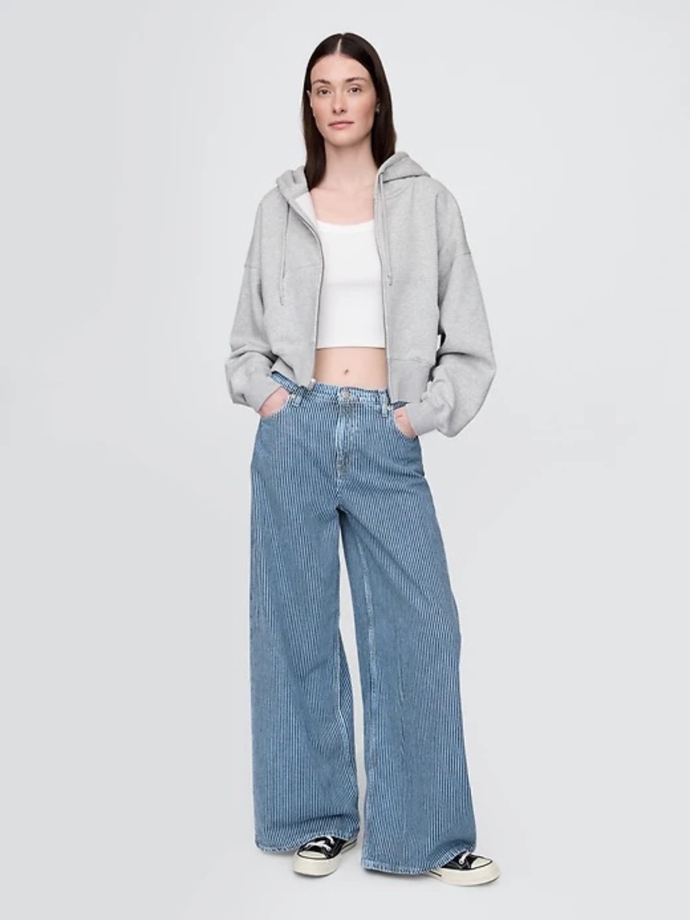 GAP • NWT Mid Rise UltraSoft Denim Stripe Baggy Jeans size 25 railroad stripe